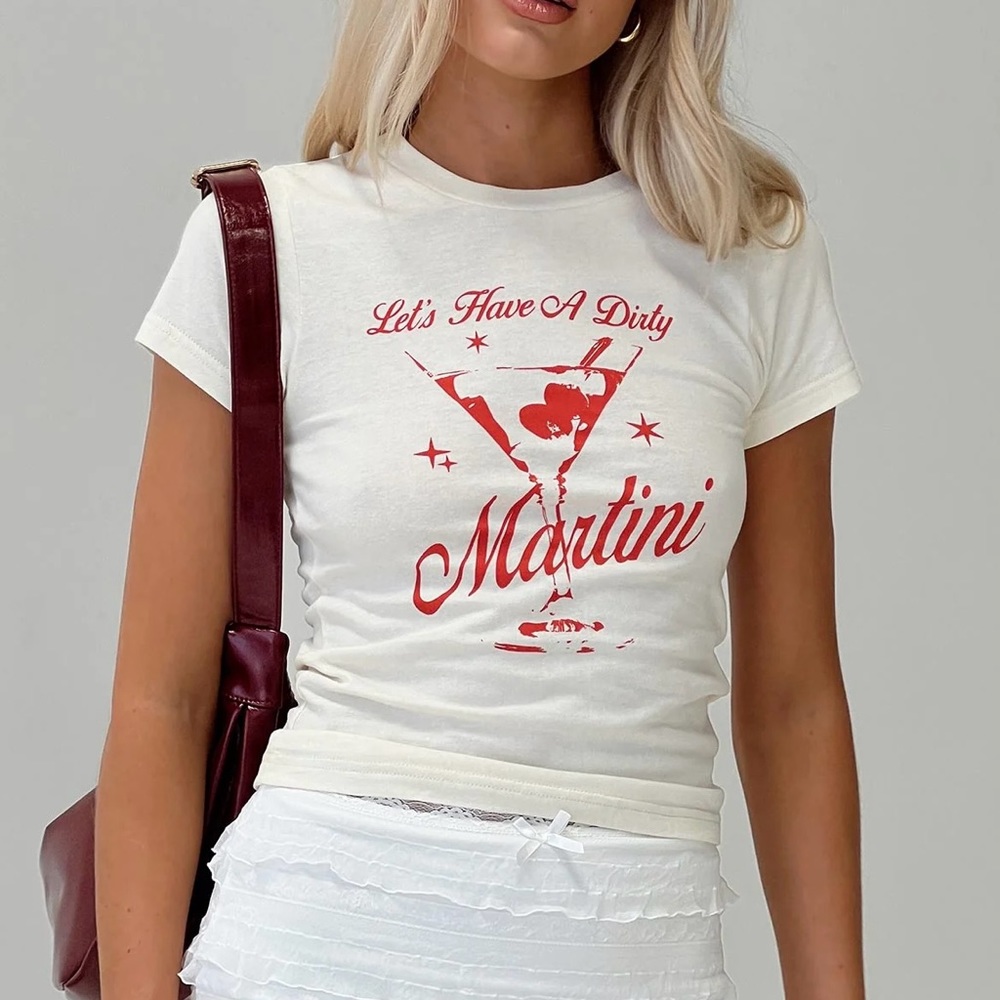Princess Polly Let’s Have A Dirty Martini Graphic Tee (Cream White/Red)
